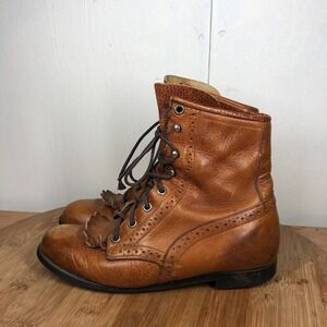Vintage Justin Womens 6 shoes Kiltie Brown Leather Fringe Western Classic boots